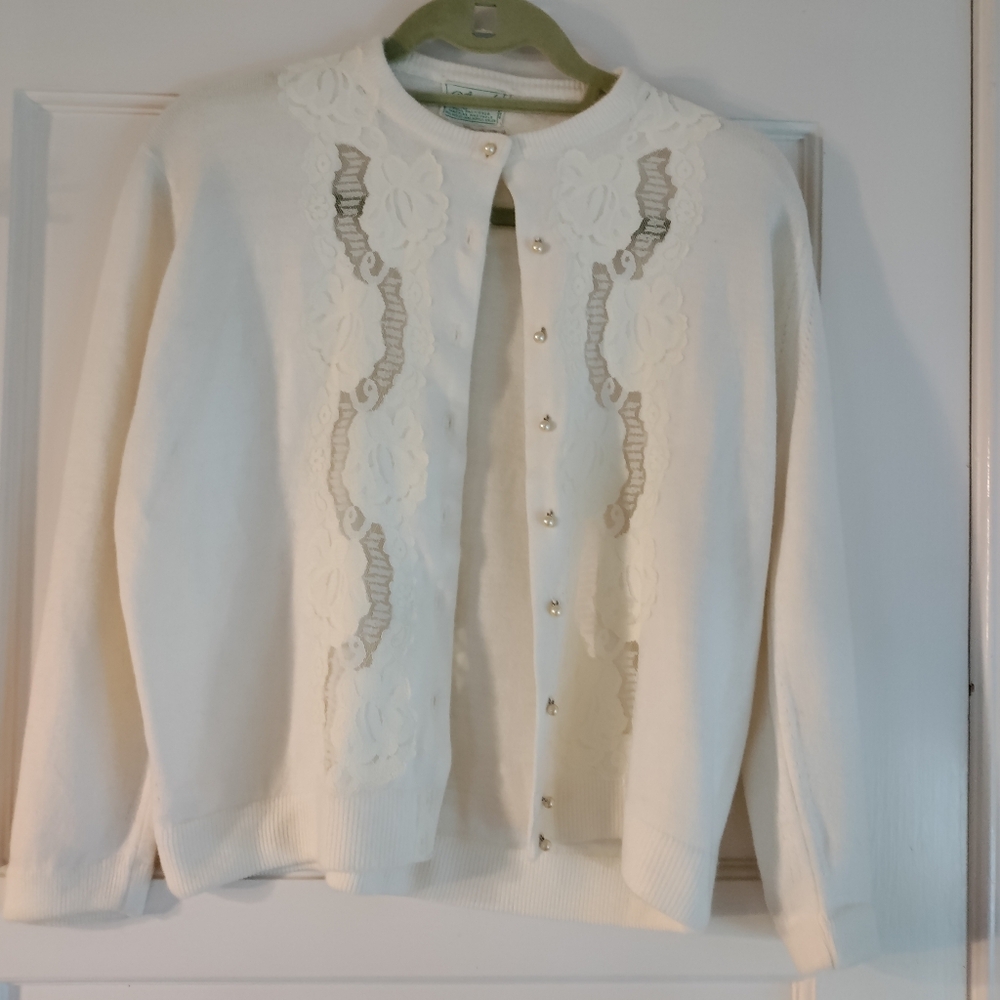 Vintage Lace and Pearl Cardigan